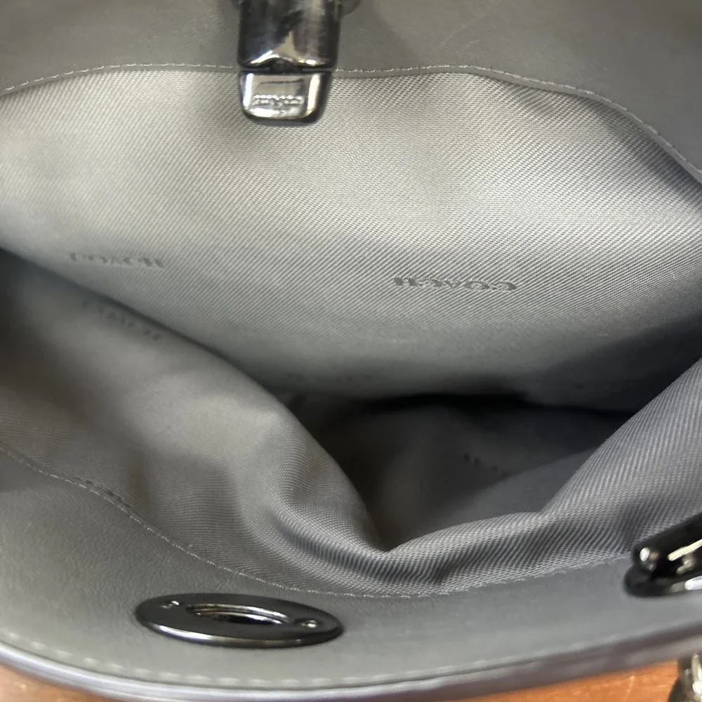 COACH 20165 Turnlock Edie Carryall Gray Pebbled Leather & Suede Shoulder Bag